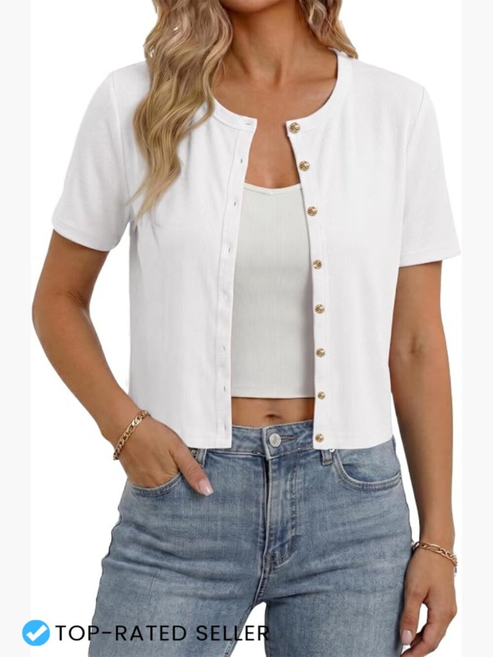 Cropped Cardigan Short Sleeve Button Up Lightweight Knit Sweater Y2K Trendy